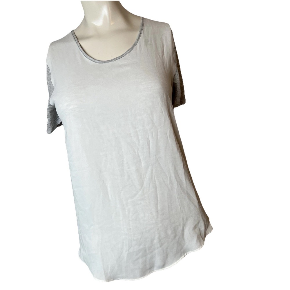 Ann Taylor Loft Cream Overlay Front Gray T-shirt- XS